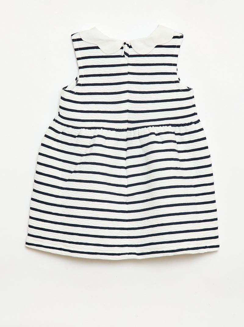 Vestido em malha amassada com gola em popelina Branco - Kiabi