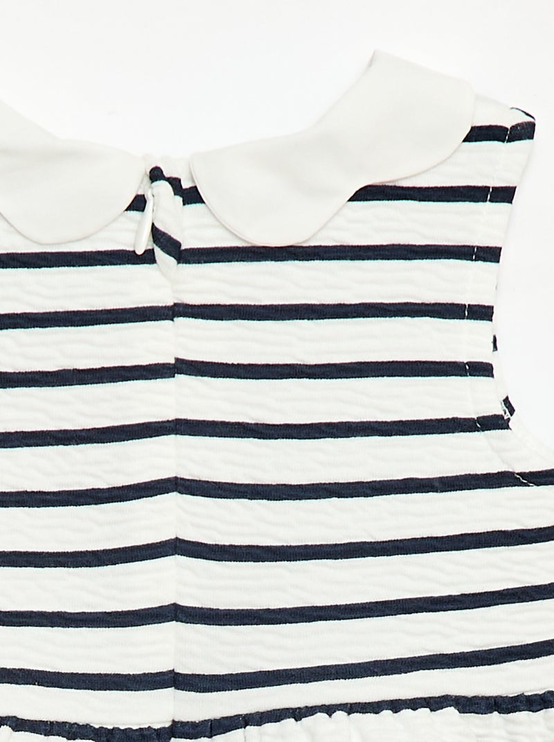 Vestido em malha amassada com gola em popelina Branco - Kiabi
