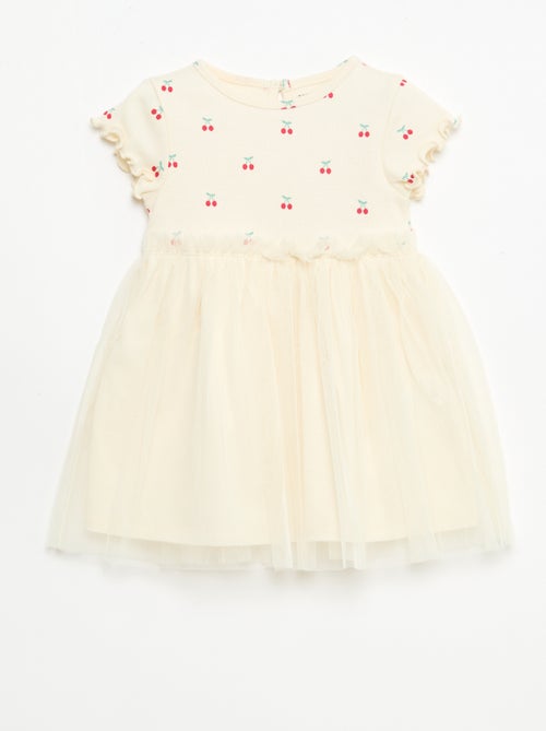 Vestido em malha canelada e tule - Kiabi