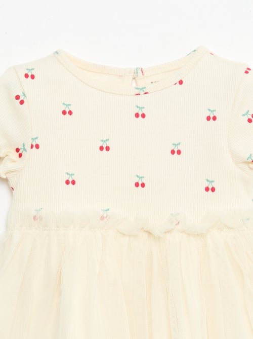 Vestido em malha canelada e tule - Kiabi