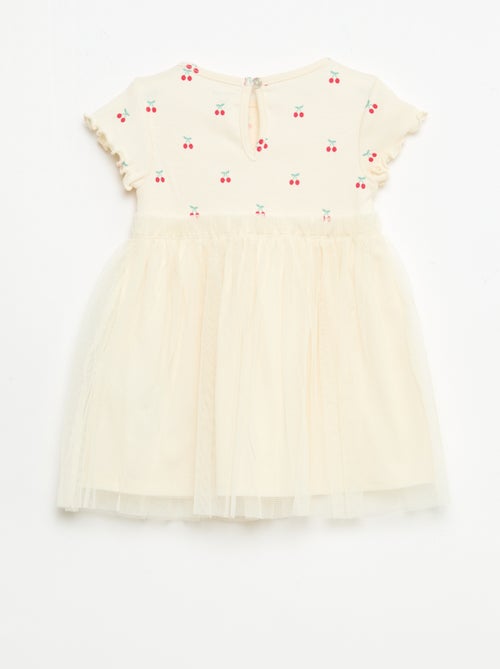 Vestido em malha canelada e tule - Kiabi