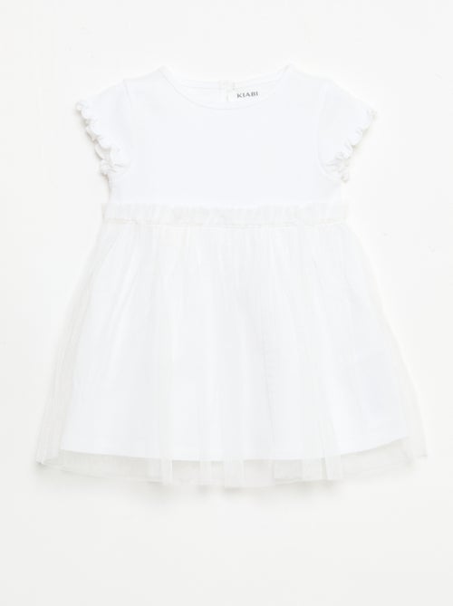 Vestido em malha canelada e tule - Kiabi