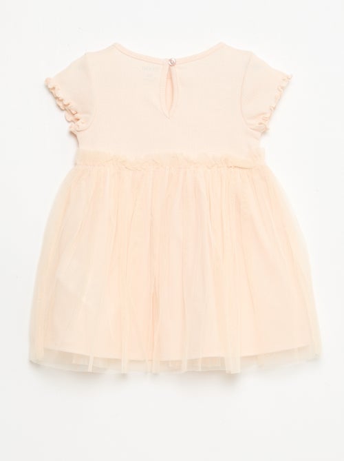 Vestido em malha canelada e tule - Kiabi