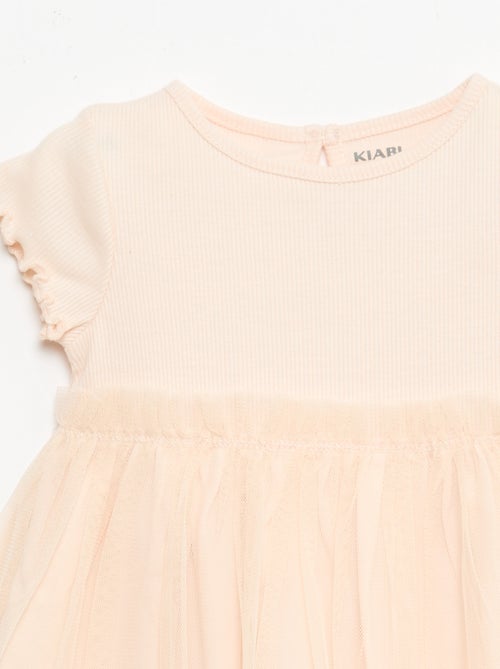 Vestido em malha canelada e tule - Kiabi