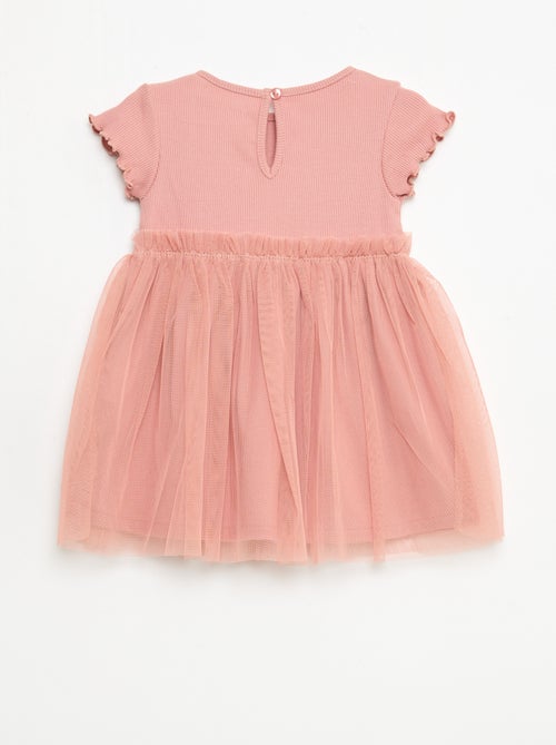 Vestido em malha canelada e tule - Kiabi