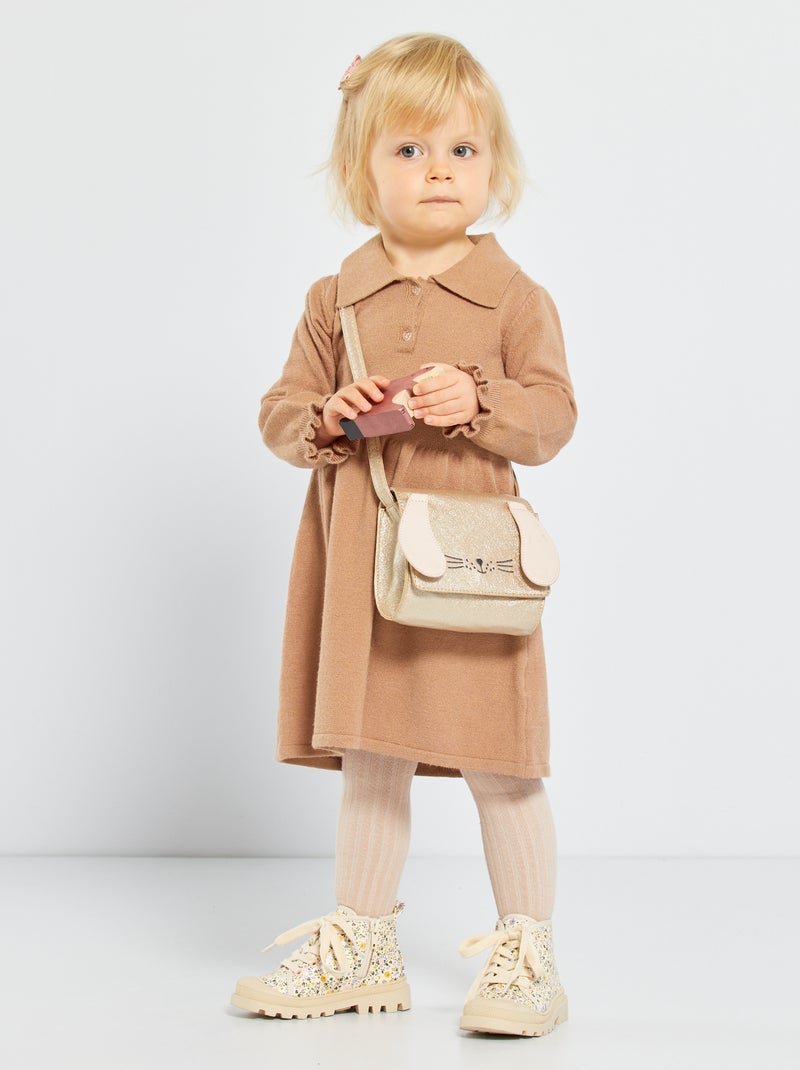 Vestido em malha + collants Castanho - Kiabi