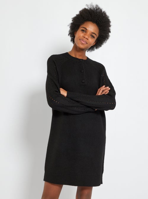 Vestido em malha com pormenores ajurados - Kiabi