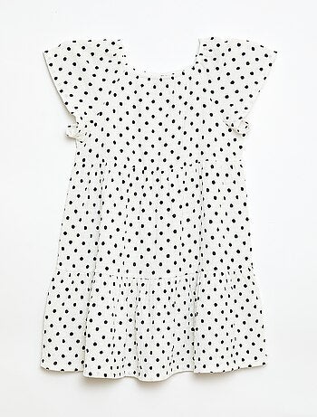 Vestido em malha crepe com estampado de bolinhas