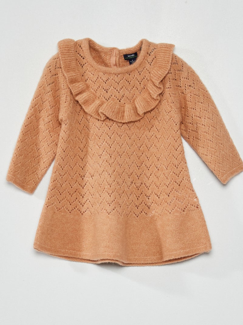Vestido em malha de fantasia com folhos BEGE - Kiabi
