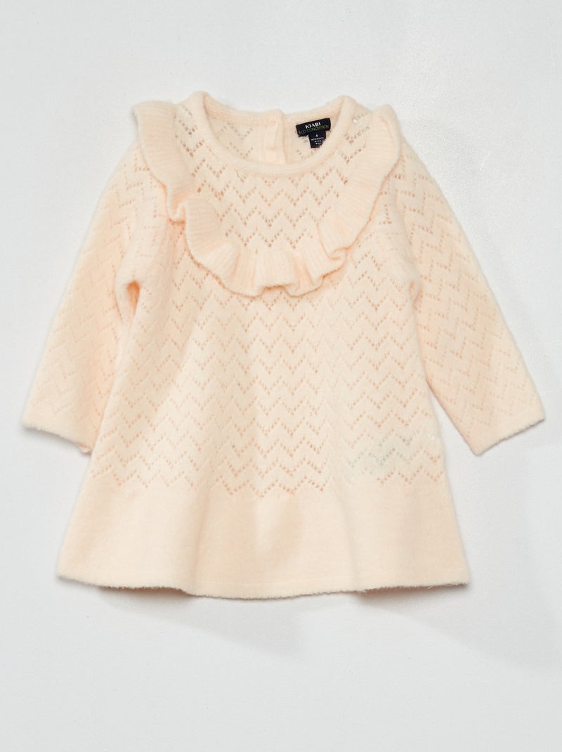 Vestido em malha de fantasia com folhos ROSA - Kiabi