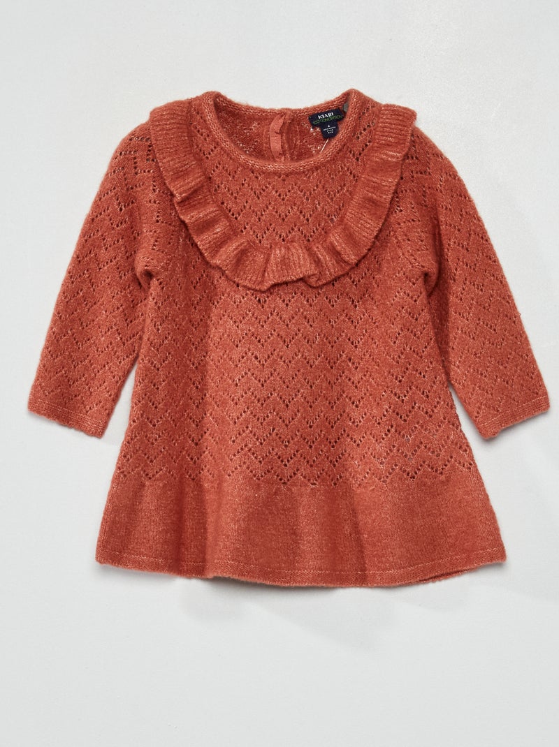 Vestido em malha de fantasia com folhos ROSA - Kiabi