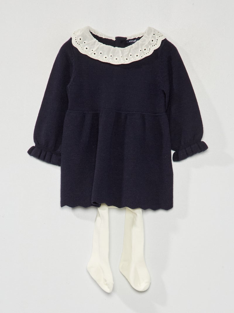 Vestido em malha de tricô + collants - 2 peças AZUL - Kiabi