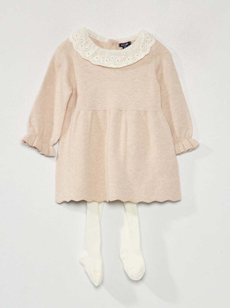 Vestido em malha de tricô + collants - 2 peças BEGE - Kiabi