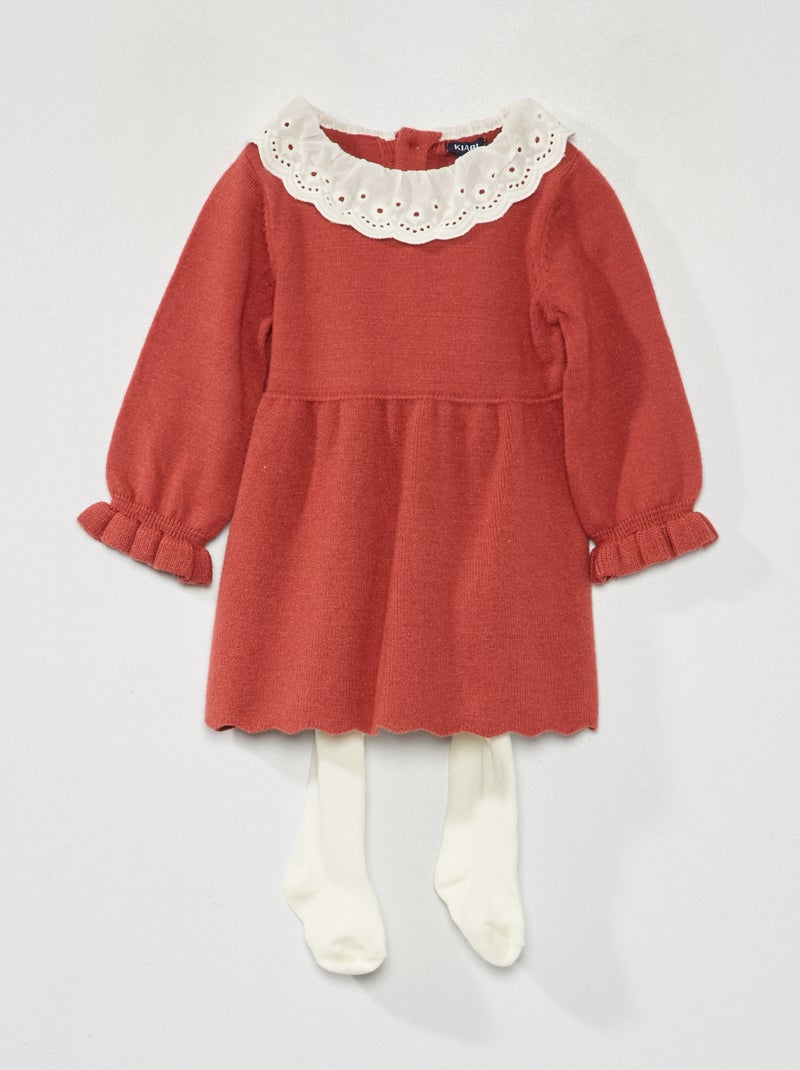 Vestido em malha de tricô + collants - 2 peças VERMELHO - Kiabi