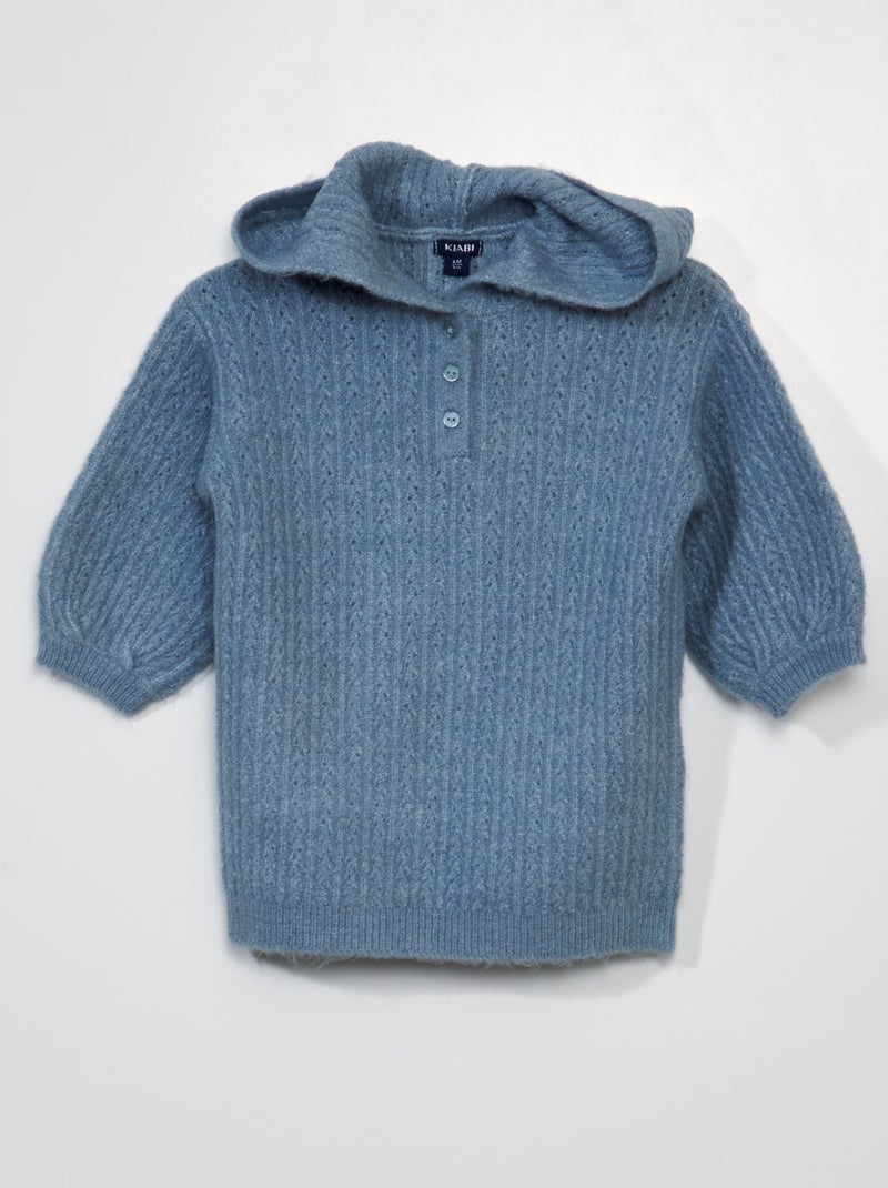 Vestido em malha de tricô com capuz AZUL - Kiabi