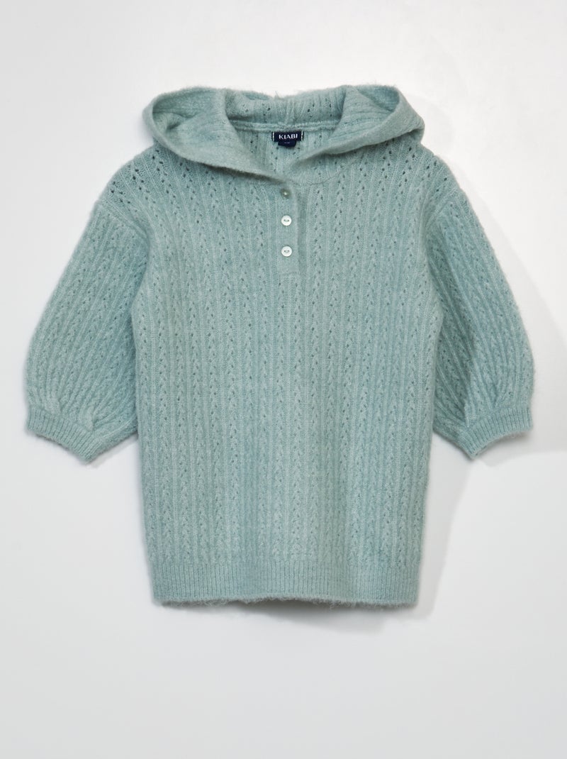 Vestido em malha de tricô com capuz VERDE - Kiabi