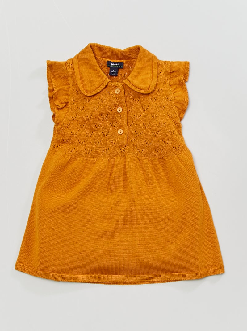 Vestido em malha de tricô com gola Claudine AMARELO - Kiabi