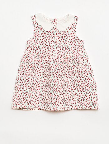 Vestido em malha amassada com gola em popelina