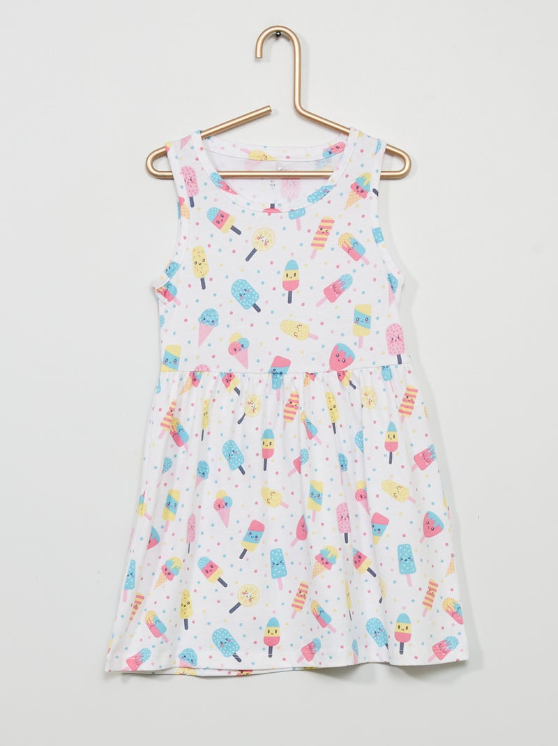 Vestido em malha estampada fantasia Branco - Kiabi