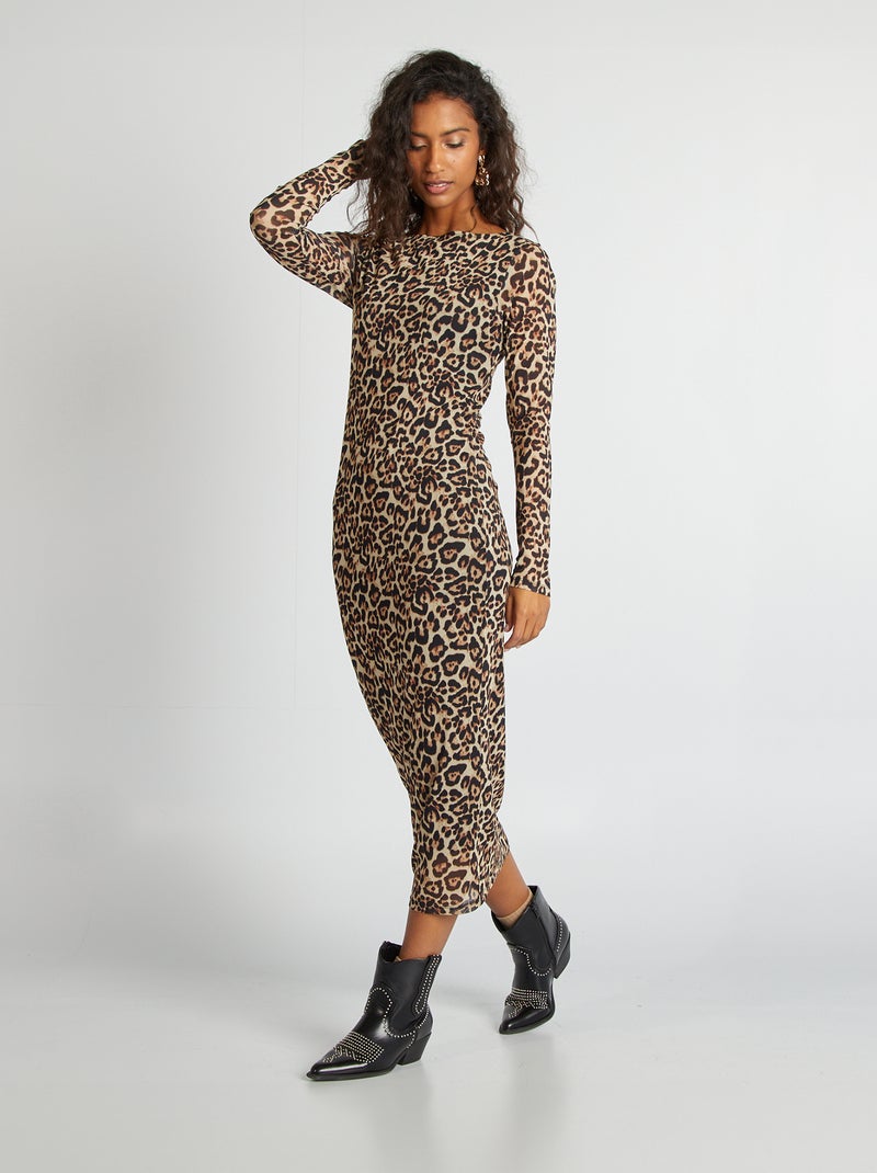 Vestido em malha estampado CASTANHO - Kiabi