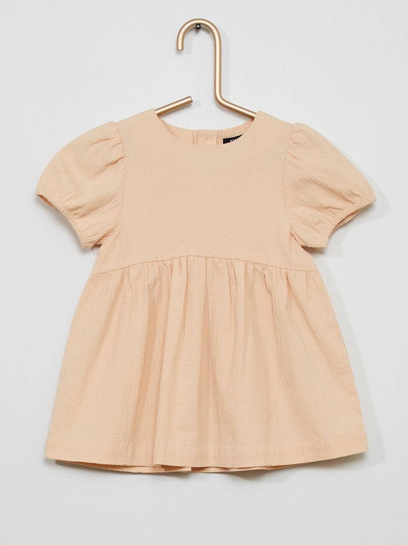 Vestido em malha gofrada BEGE - Kiabi
