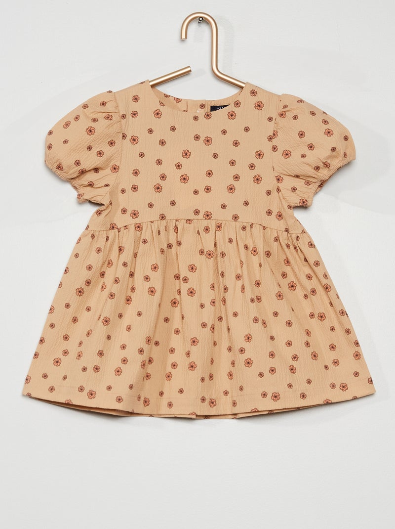 Vestido em malha gofrada BEGE - Kiabi