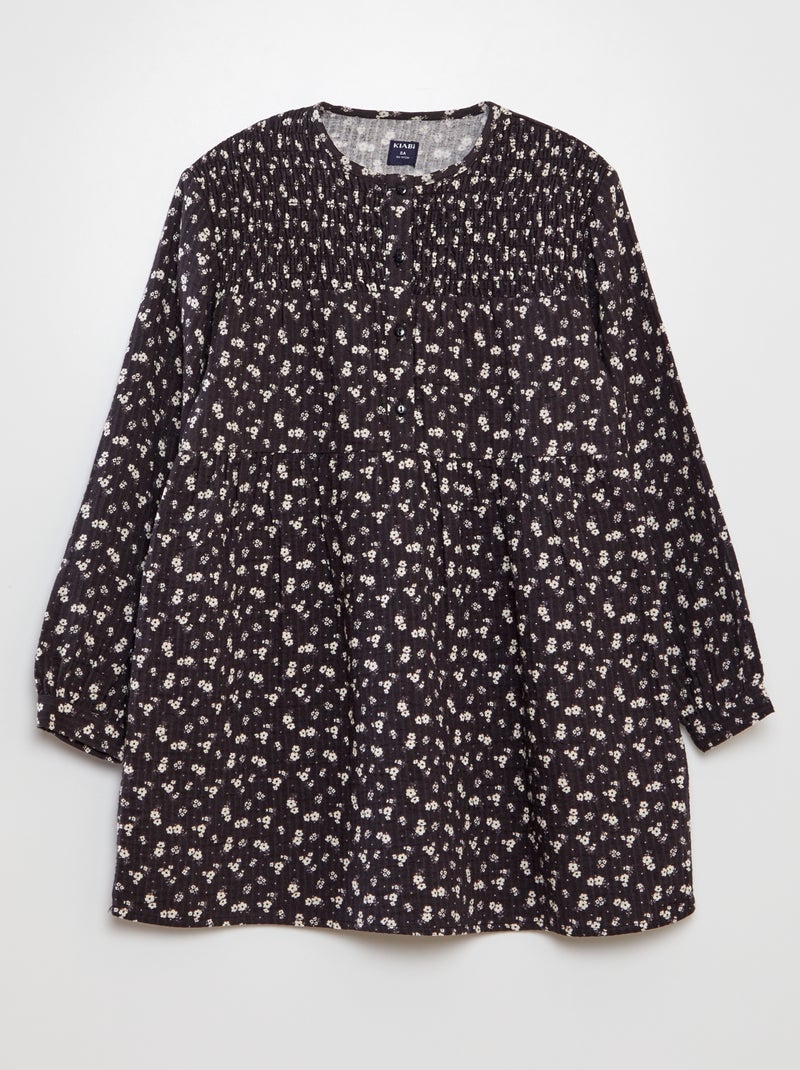 Vestido em malha gofrada florido PRETO - Kiabi