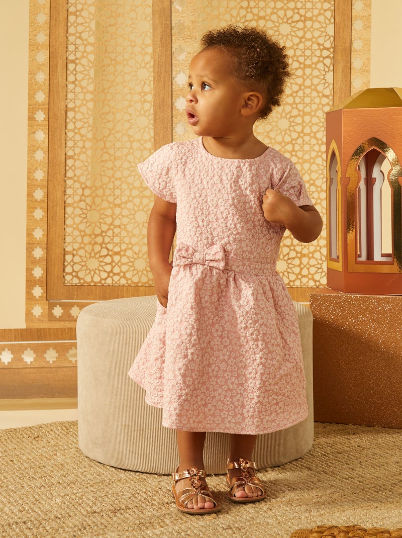 Vestido em malha grossa de cerimónia com bordados 'flores' ROSA - Kiabi