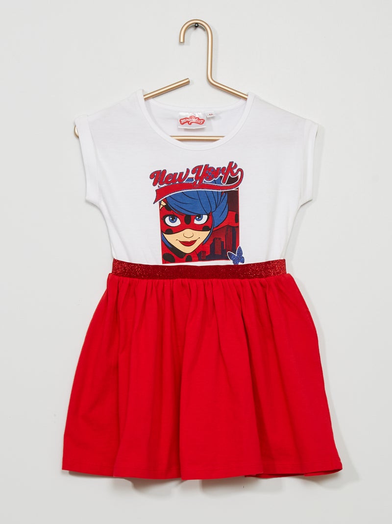Vestido em malha jersey 'Miraculous' Branco/ Vermelho - Kiabi
