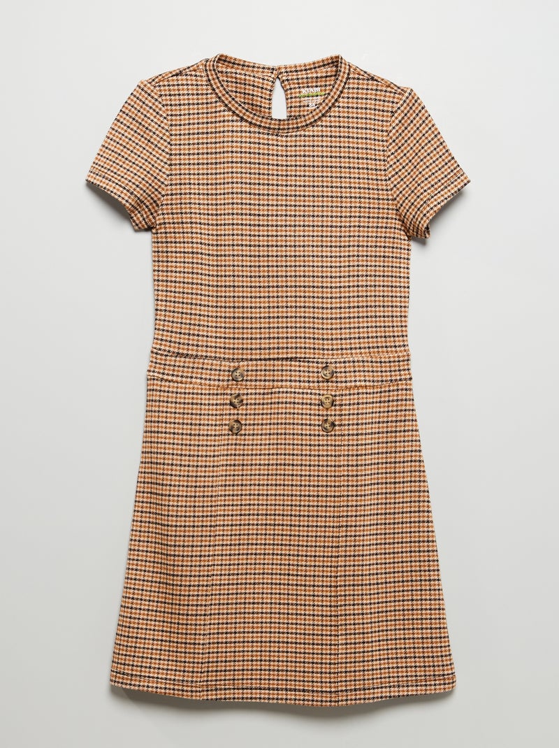 Vestido em malha milano com botões de fantasia CASTANHO - Kiabi