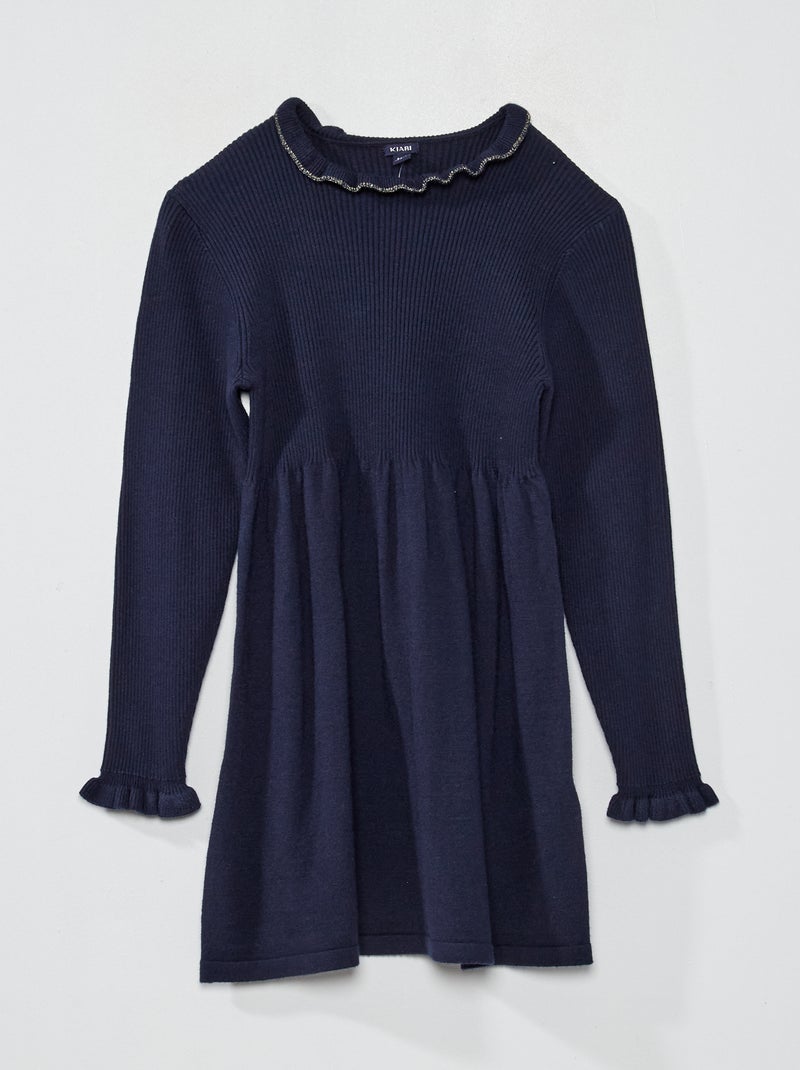 Vestido em malha nervurada Azul Marinho - Kiabi