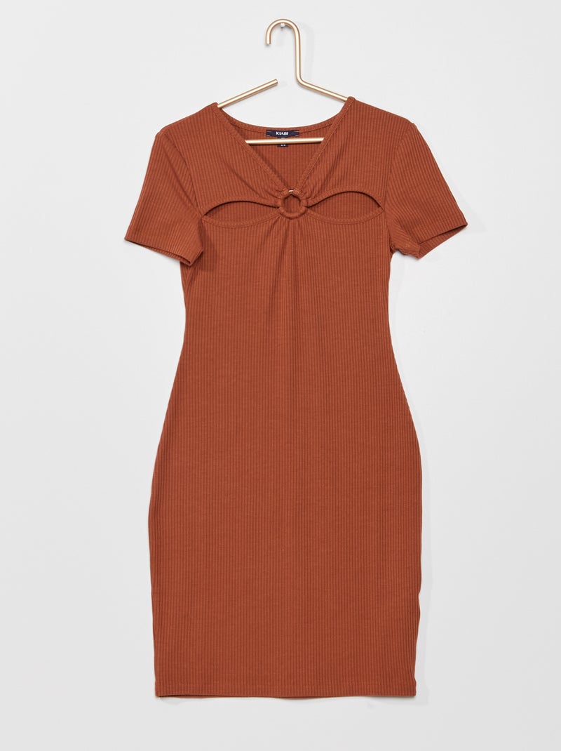Vestido em malha nervurada CASTANHO - Kiabi