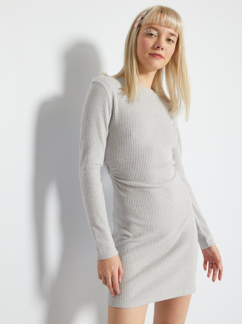 Vestido em malha nervurada CINZA - Kiabi