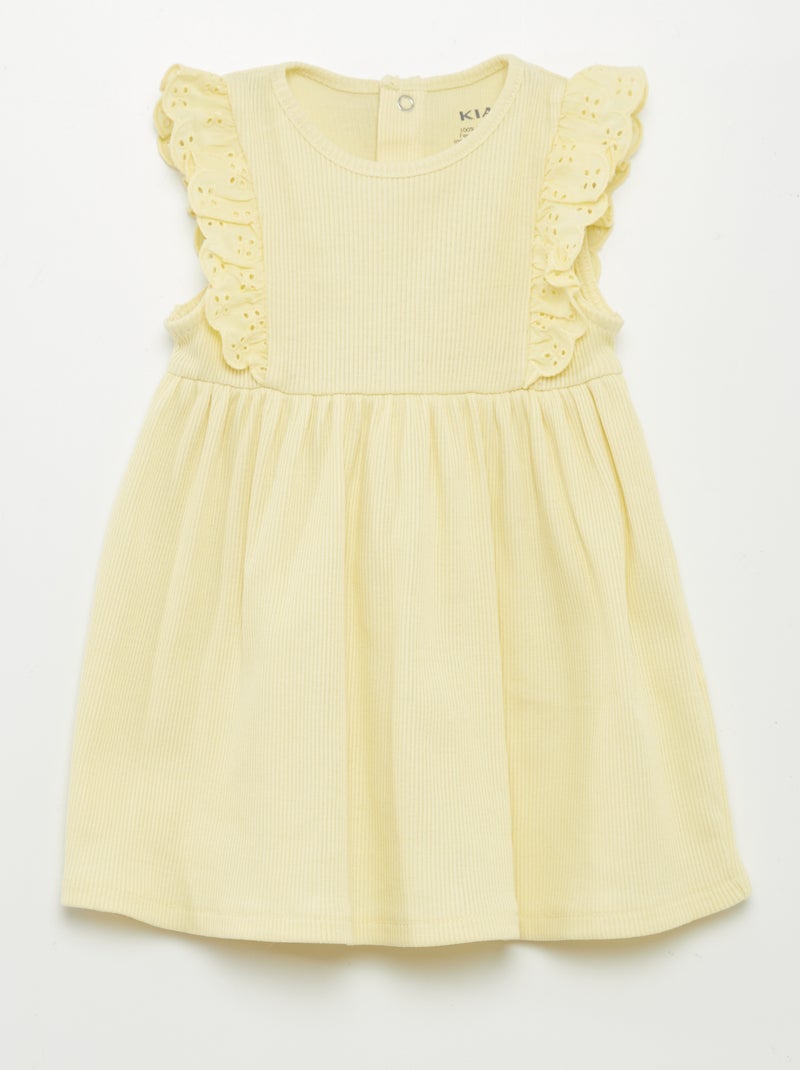 Vestido em malha nervurada com folhos AMARELO - Kiabi