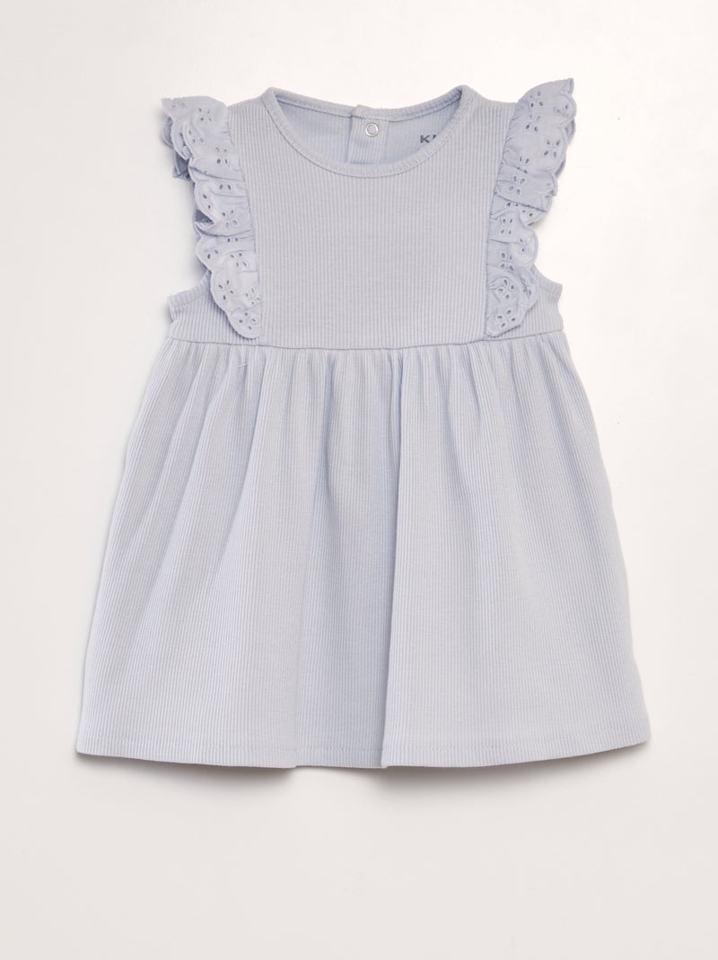Vestido em malha nervurada com folhos AZUL - Kiabi