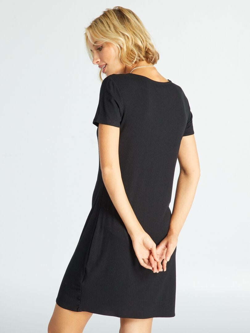 Vestido em malha nervurada Preto - Kiabi