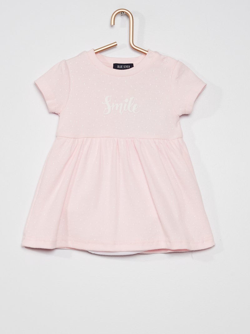 Vestido em malha nervurada Rosa/ Branco - Kiabi