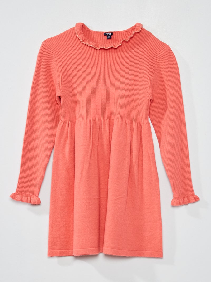Vestido em malha nervurada Rosa - Kiabi