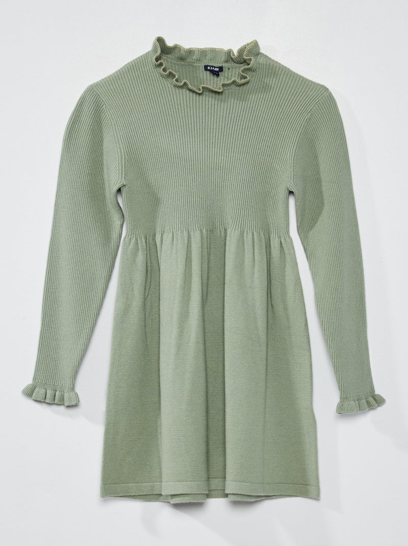 Vestido em malha nervurada VERDE - Kiabi