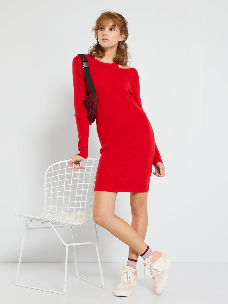Vestido em malha nervurada VERMELHO - Kiabi