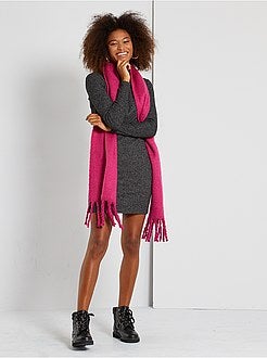 Vestido em malha peluche com gola subida - Kiabi