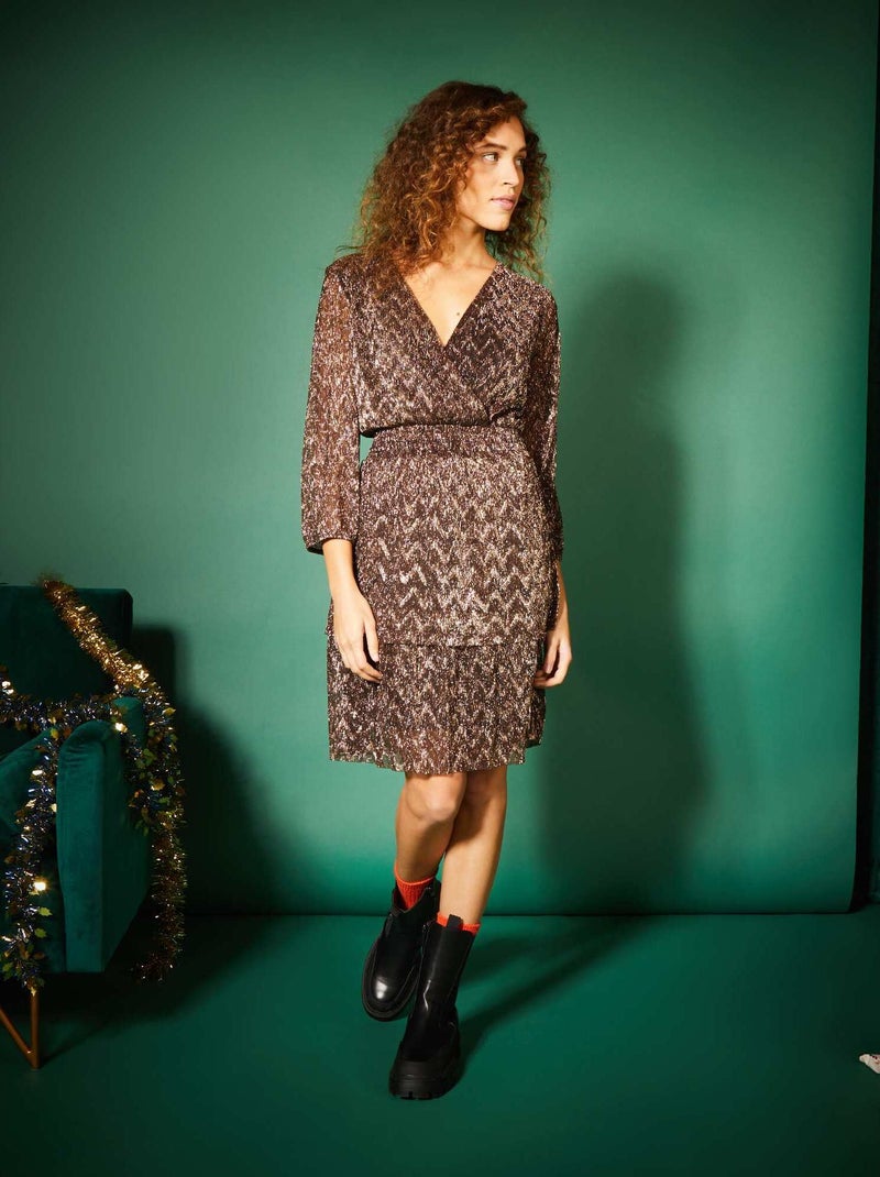 Vestido em malha plissada CASTANHO - Kiabi