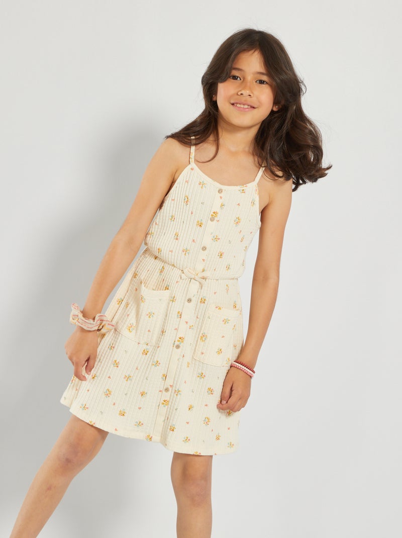 Vestido em malha pointelle BEGE - Kiabi