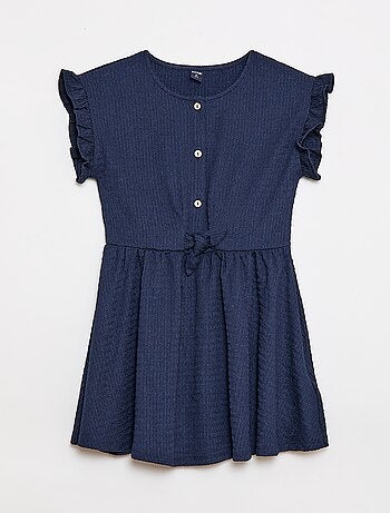 Vestido em malha waffle com botões na frente