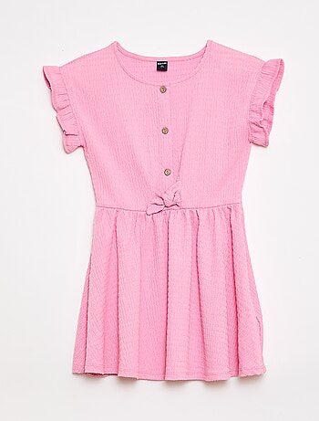 Vestido em malha waffle com botões na frente