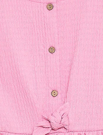 Vestido em malha waffle com botões na frente