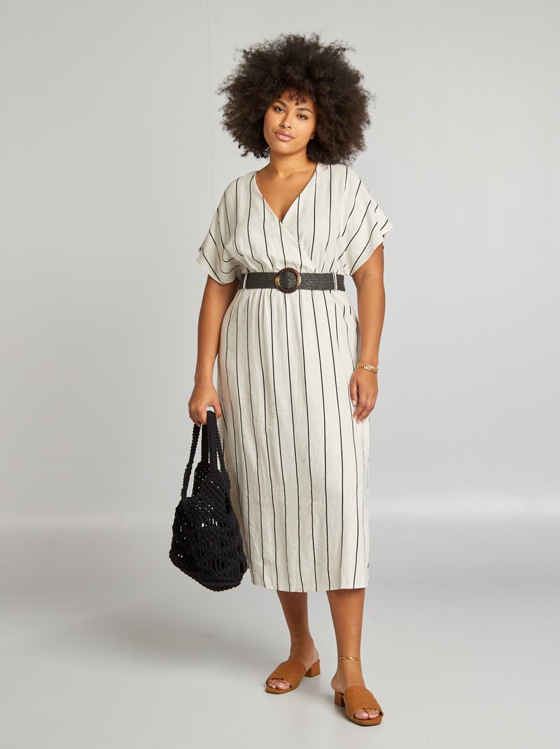 Vestido em mistura de linho BEGE - Kiabi