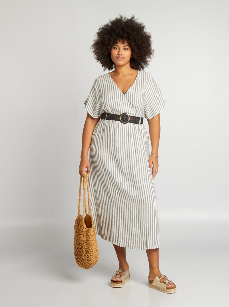 Vestido em mistura de linho CINZA - Kiabi