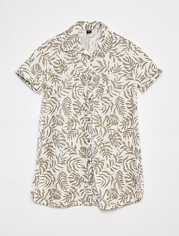 Vestido em mistura de linho com colarinho de camisa