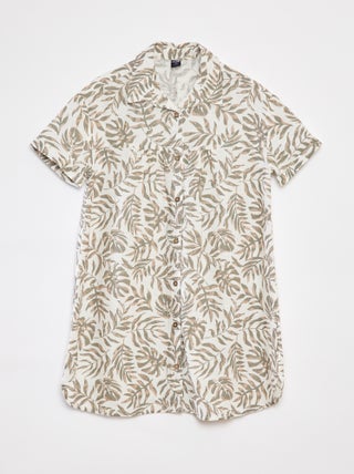 Vestido em mistura de linho com colarinho de camisa